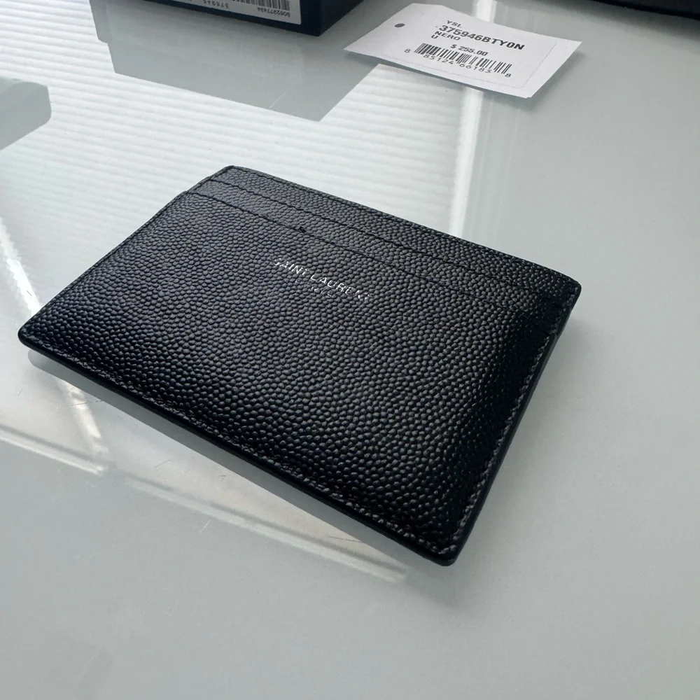 Leather Saint Laurent Black Caviar Calfskin Card Case YSL Box & Dustbag